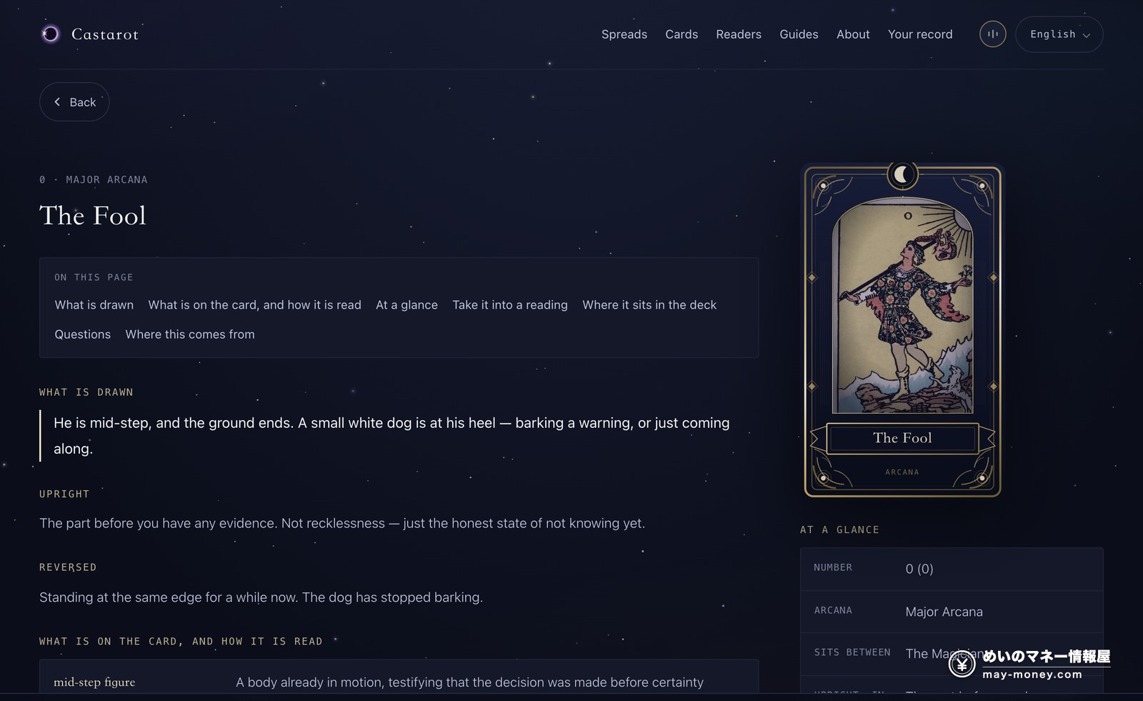 Castarot review: the AI tarot that remembers your last spread (free, no signup) 6 The Fool card page: what is drawn, upright, reversed, and symbol-by-symbol notes
