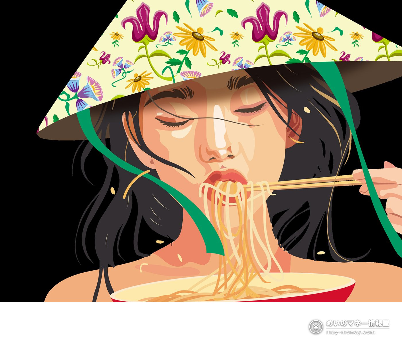 芝公园越南美食节 Vietnam Food Festival 2026|10月24・25日免费入场,40个摊位+V-POP歌姬MIN 3 戴越南斗笠吃米粉的女性插画