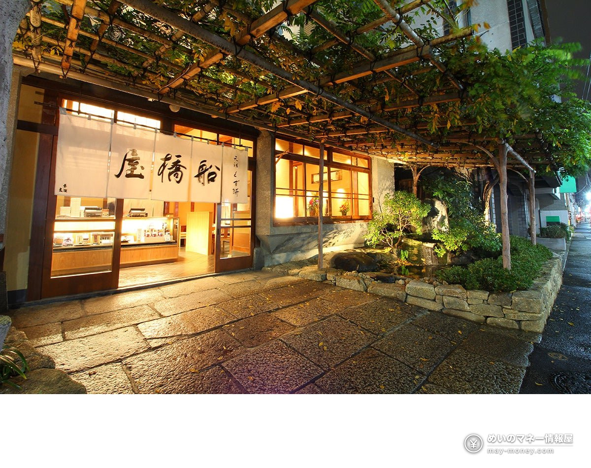 夜の船橋屋の店構え