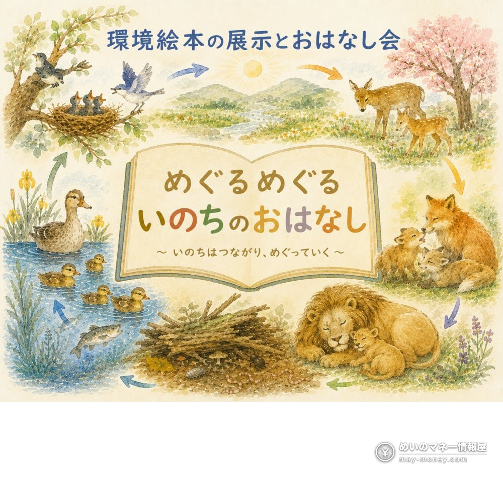 NIES Open House 2026 in Tsukuba: Free Science Day on Oct 25 4 Watercolor illustration of animal parents and babies from the Circle of Life story time