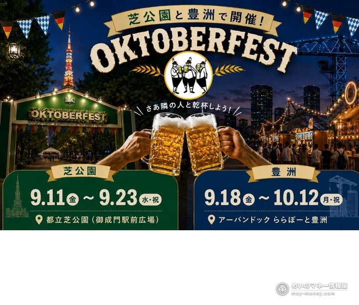Oktoberfest 2026 芝公园会场与丰洲会场的宣传图，标注两地日程