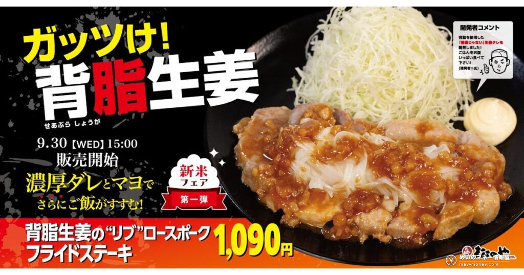 【松のや】「背脂生姜タレのポークフライドステーキ定食」が9月30日復活!全3種1,090円のスタミナ定食 34 【松のや】「背脂生姜タレのポークフライドステーキ定食」が9月30日復活!全3種1,090円のスタミナ定食