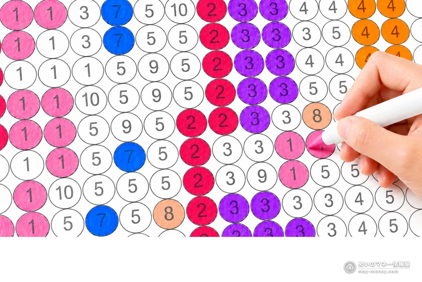 Close-up of hands coloring numbered dots with a pen