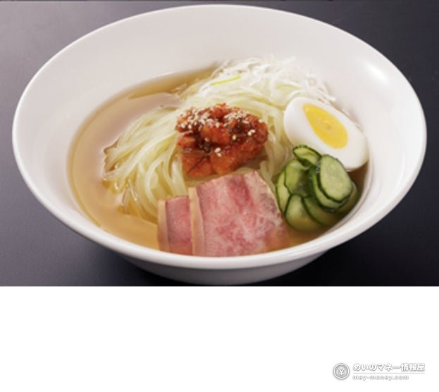 Bowl of cold noodles topped with kimchi, sliced pork, boiled egg and cucumber
