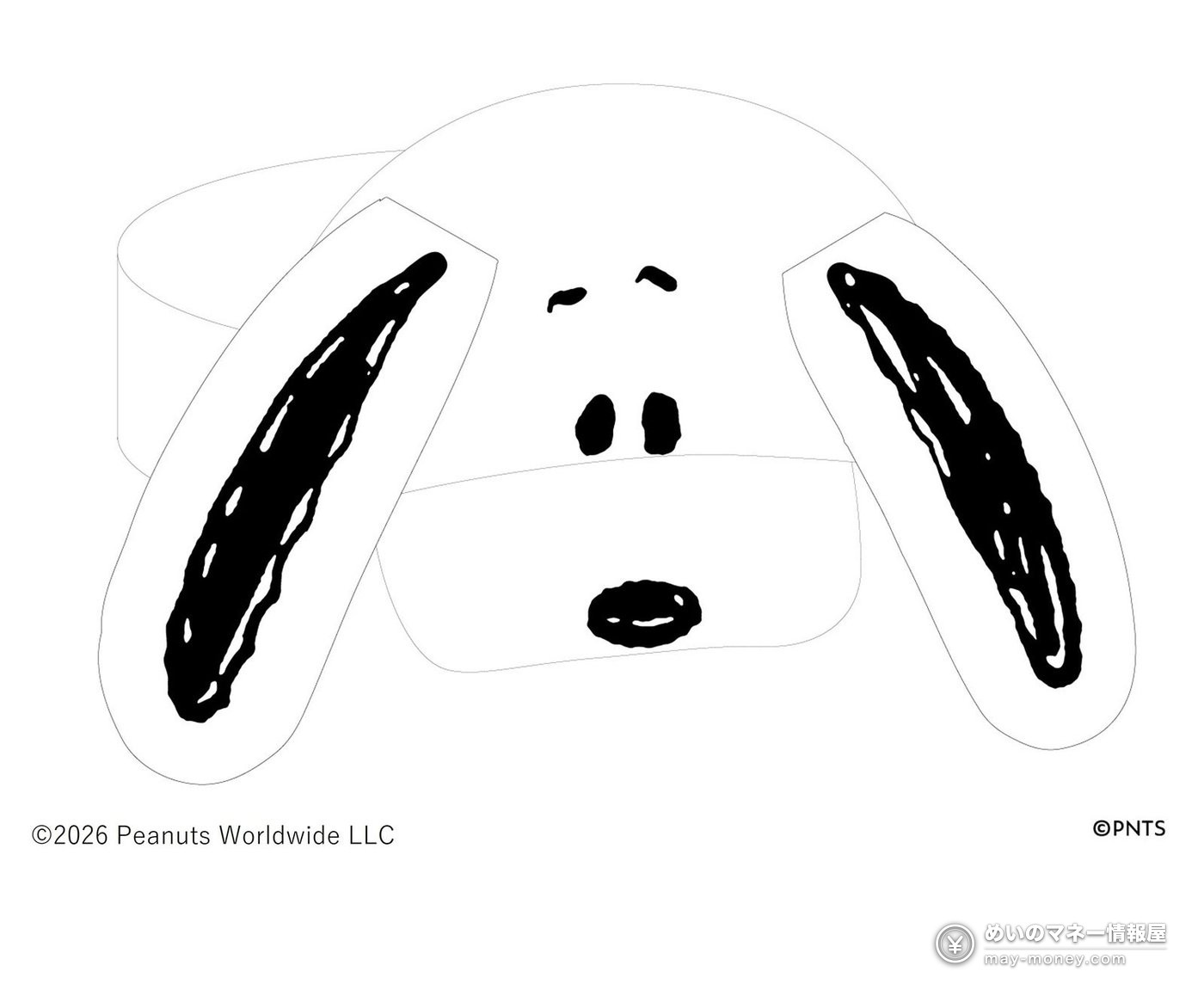 スヌーピーの顔と耳を描いた白黒のパーツ図