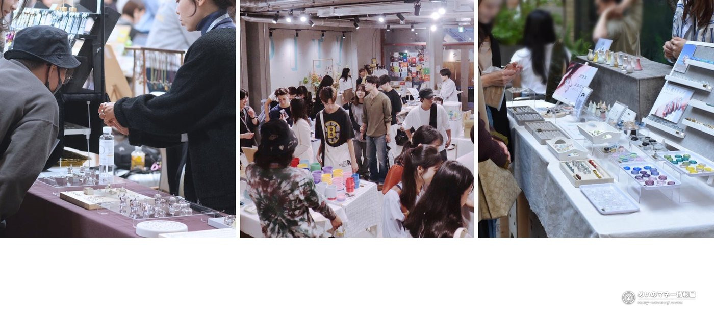 Visitors browsing small goods and accessories at a handmade market