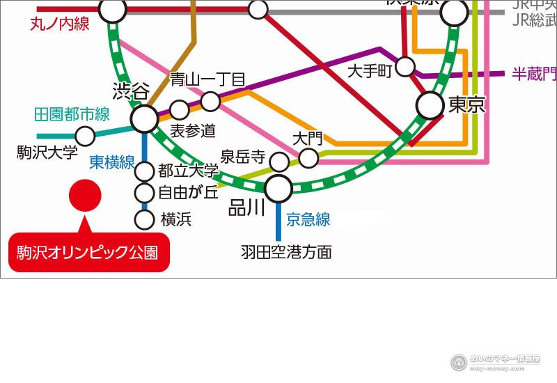 Tokyo Ramen Festa 2026: Free Entry, 12 Ramen Shops and the Last Komazawa Edition 5 Route map around Shibuya and Shinagawa showing where Komazawa Olympic Park is