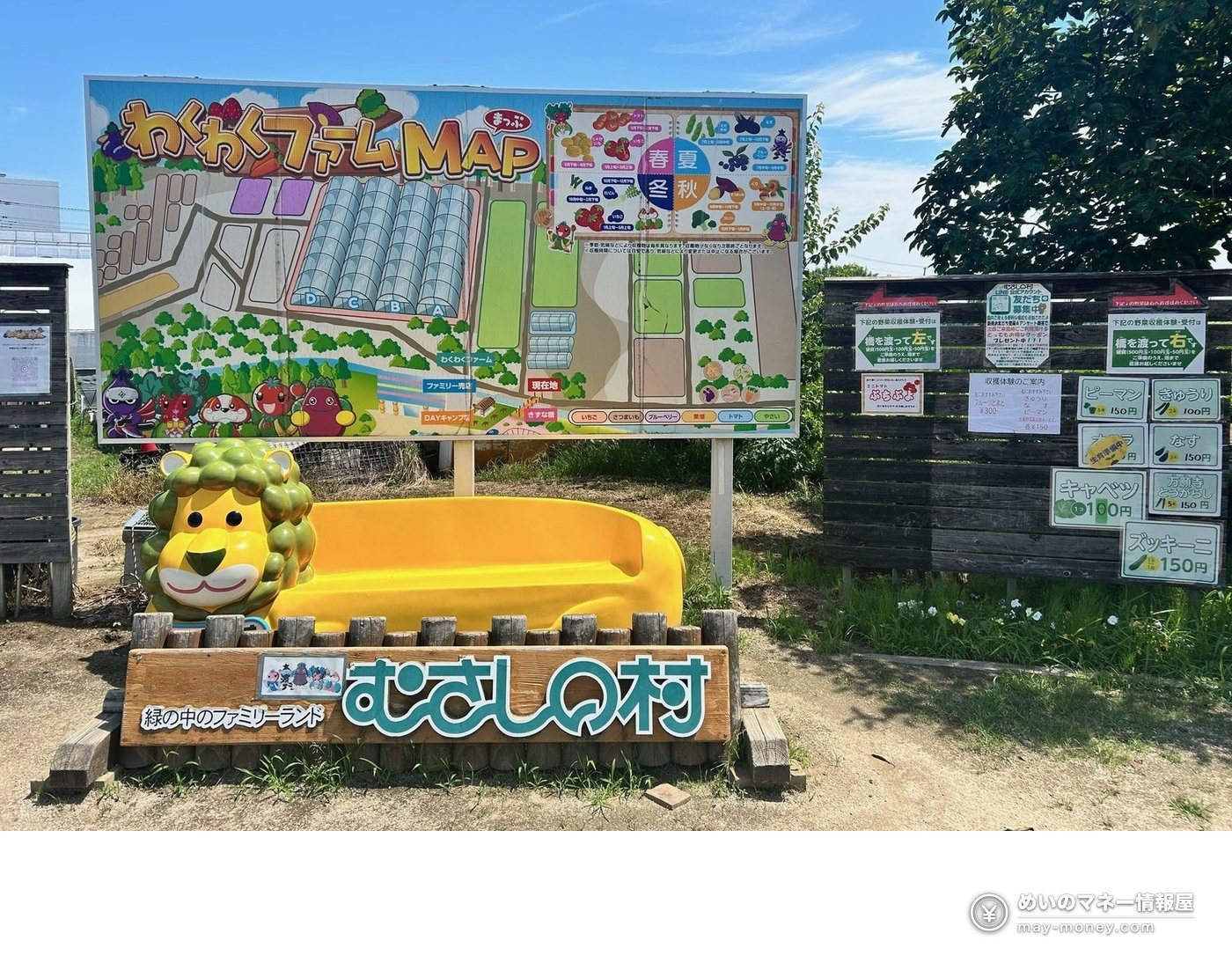 むさしの村deうっどーん攻略|10/31・11/1 加須乌冬4种吃比套餐1,000日元・问答拍照免费 6 わくわくファーム农园地图看板和狮子造型长椅