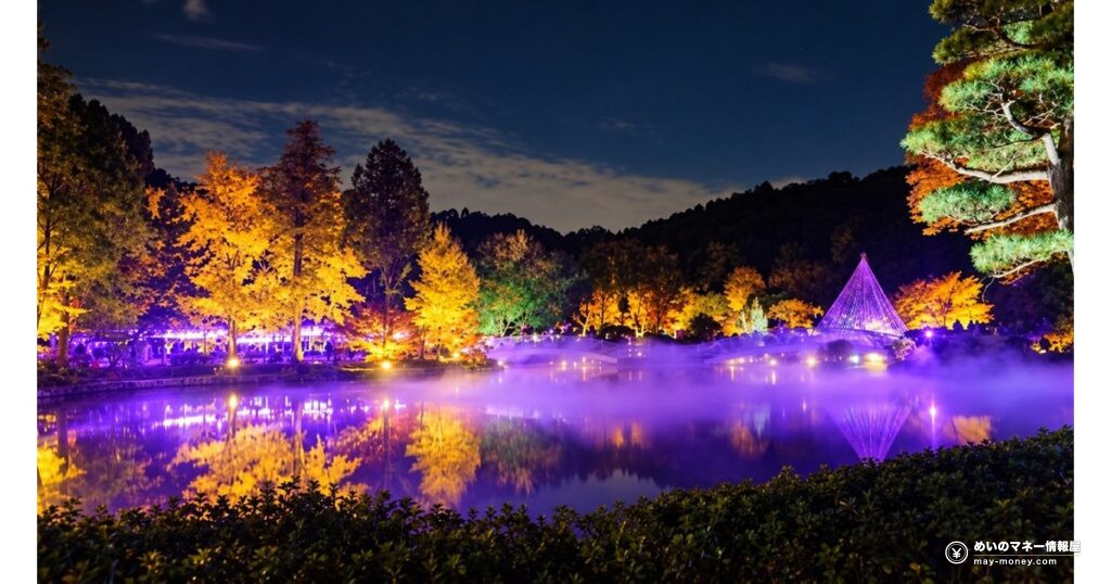 町田・薬師池公園の紅葉まつり｜夜のライトアップと雲海演出の時間、無料ガイドツアー