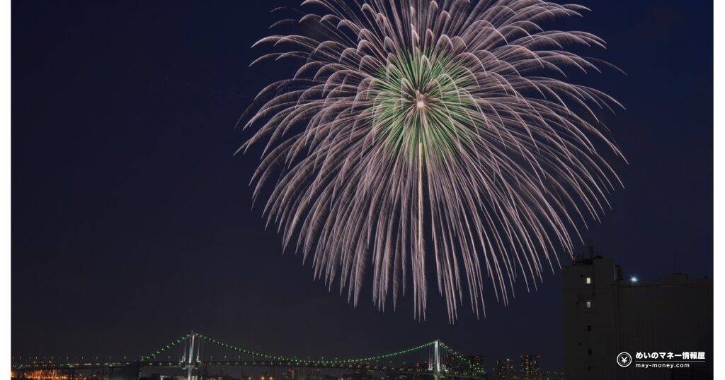東京湾大華火祭 レインボーブリッジと花火