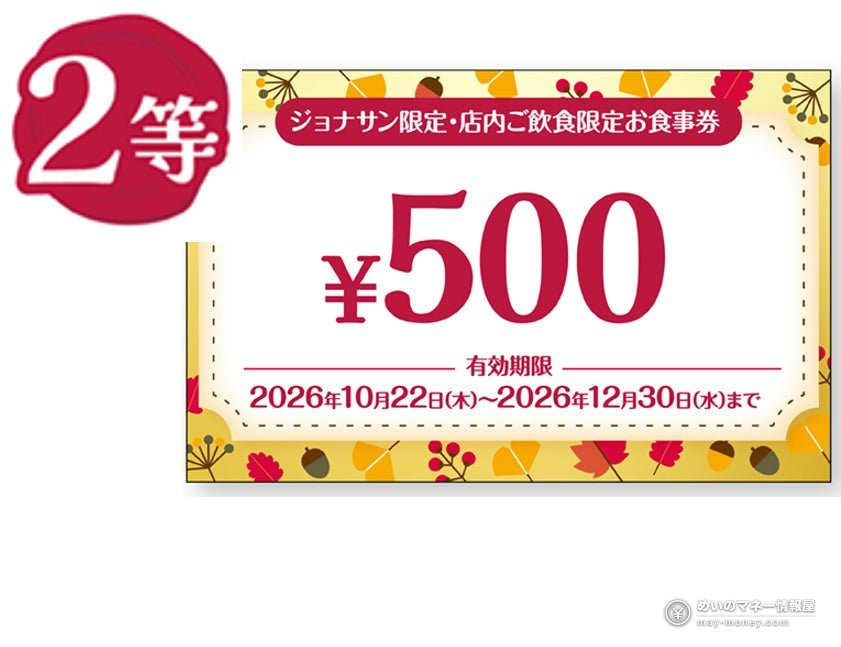 Jonathan's “Jona Kuji” Lottery Starts Oct 8: Every Ticket Wins Meal Vouchers or Coupons up to ¥759 Off 3 Jonathan's “Jona Kuji” Lottery Starts Oct 8: Every Ticket Wins Meal Vouchers or Coupons up to ¥759 Off(3)
